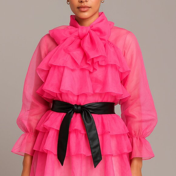Hot Pink Sheer Bow Top by WoWo - Picture 1 of 5